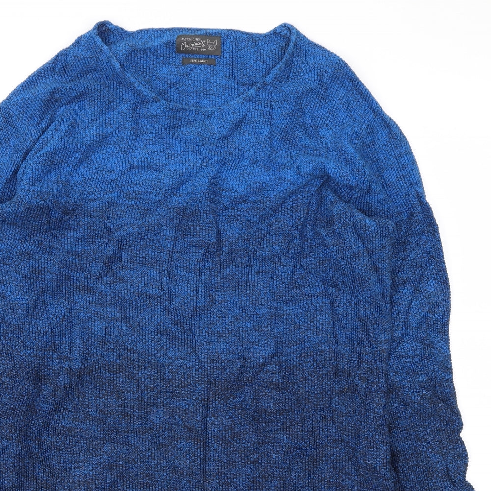 JACK & JONES Mens Blue   Henley Hoodie Size L