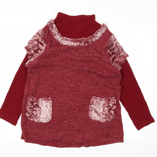 Preworn Womens Red Houndstooth  Pullover Sweatshirt Size L
