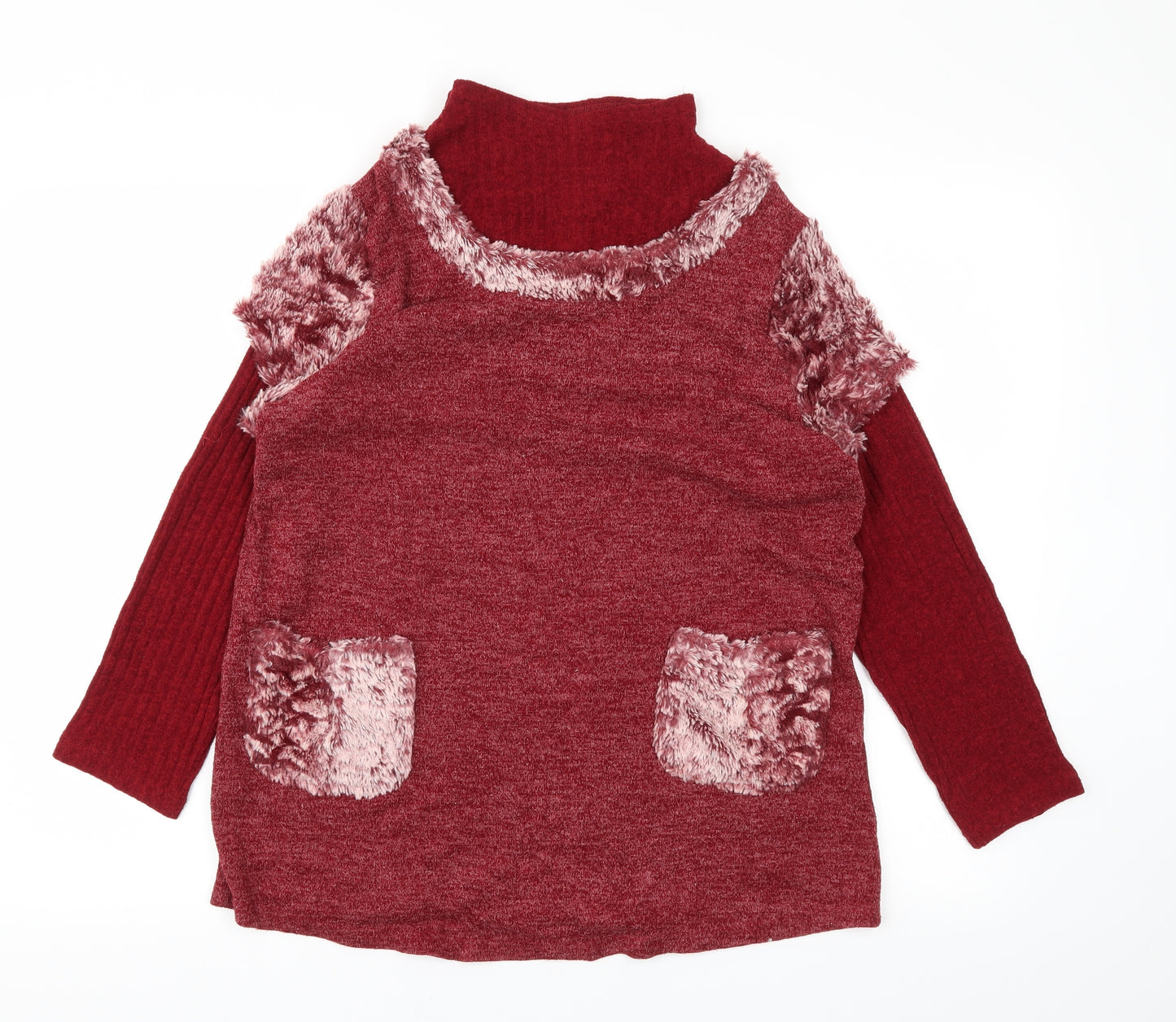 Preworn Womens Red Houndstooth  Pullover Sweatshirt Size L