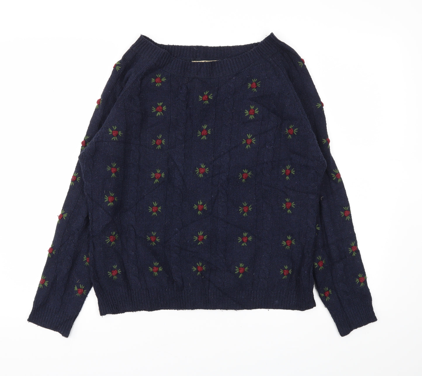 LOVES TRUCK  Womens Blue Floral  Pullover Jumper Size M