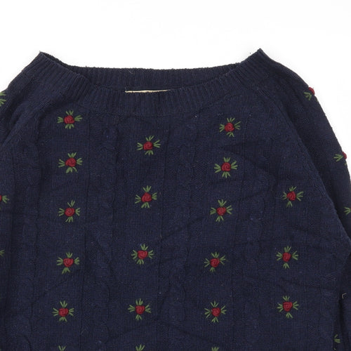 LOVES TRUCK  Womens Blue Floral  Pullover Jumper Size M