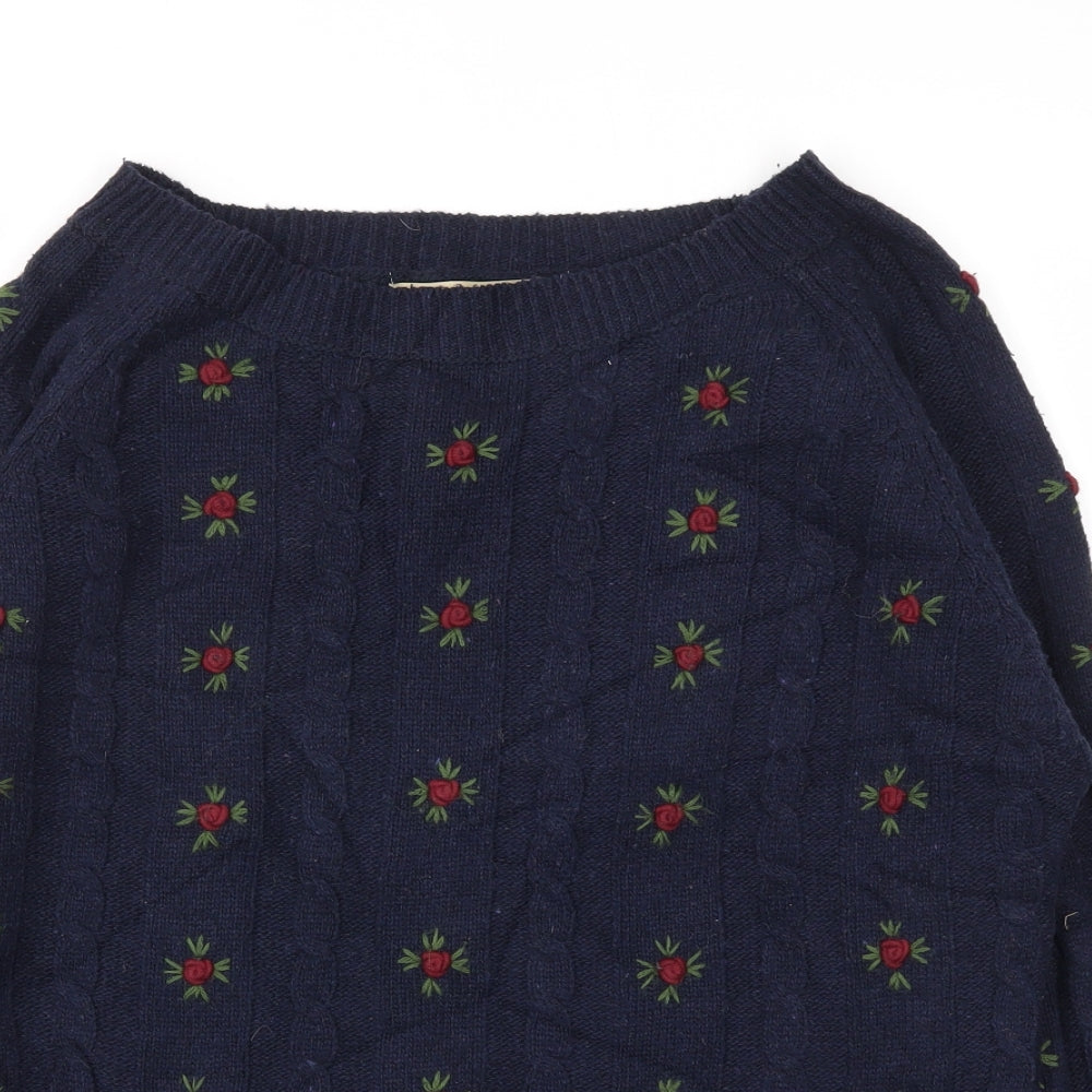 LOVES TRUCK  Womens Blue Floral  Pullover Jumper Size M
