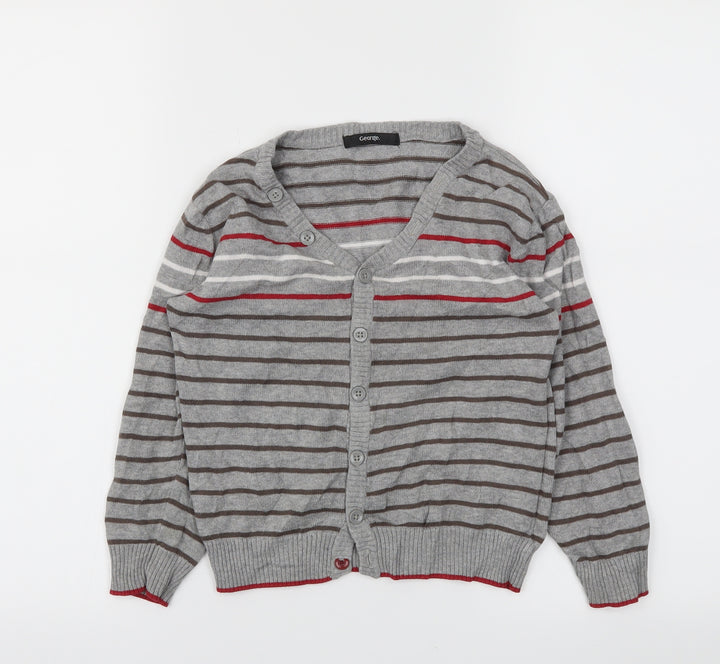 George Girls Grey Striped  Cardigan Jumper Size 4-5 Years