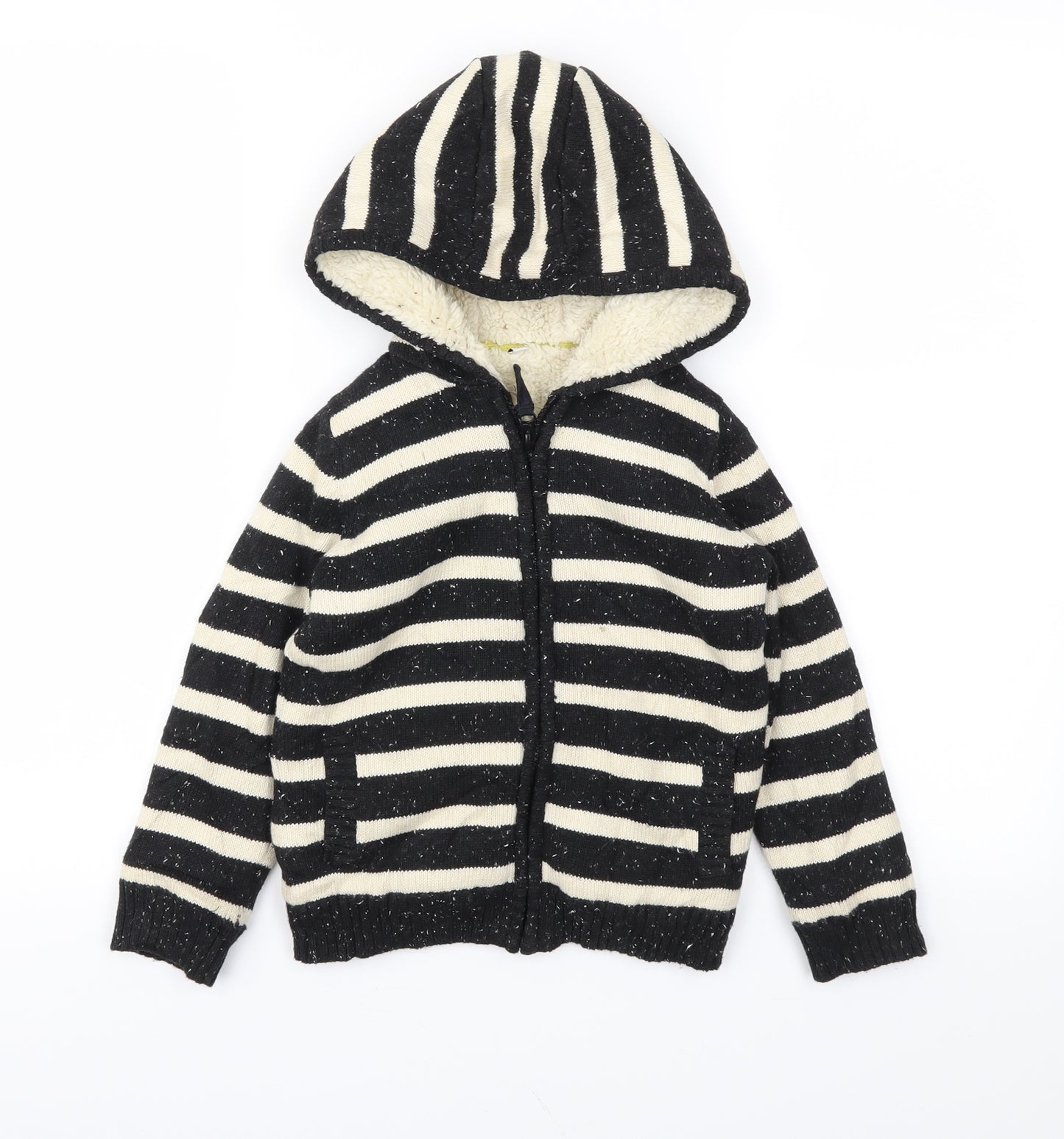 M&S Boys Black Striped  Full Zip Jumper Size 4-5 Years
