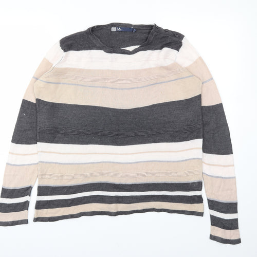 Isle  Womens Ivory Striped  Basic T-Shirt Size M