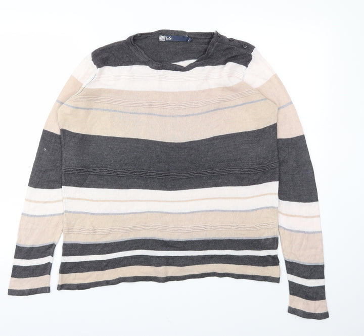Isle Womens Ivory Striped Basic T-Shirt Size M