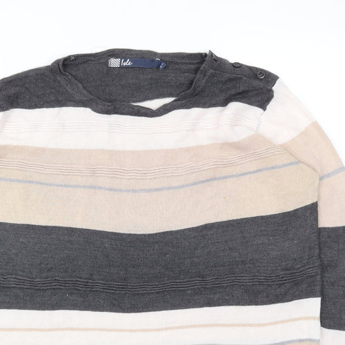Isle  Womens Ivory Striped  Basic T-Shirt Size M