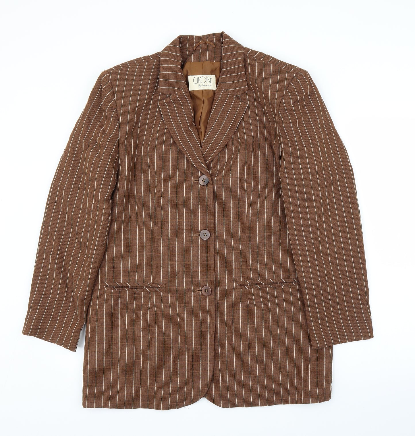 Chose Womens Brown Striped  Jacket Suit Jacket Size 14