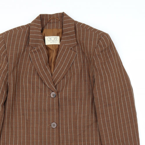 Chose Womens Brown Striped  Jacket Suit Jacket Size 14