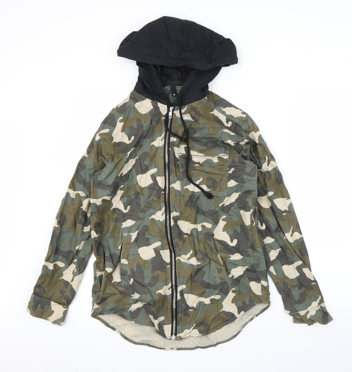 H&M Womens Green Camouflage Full Zip Hoodie Size 6