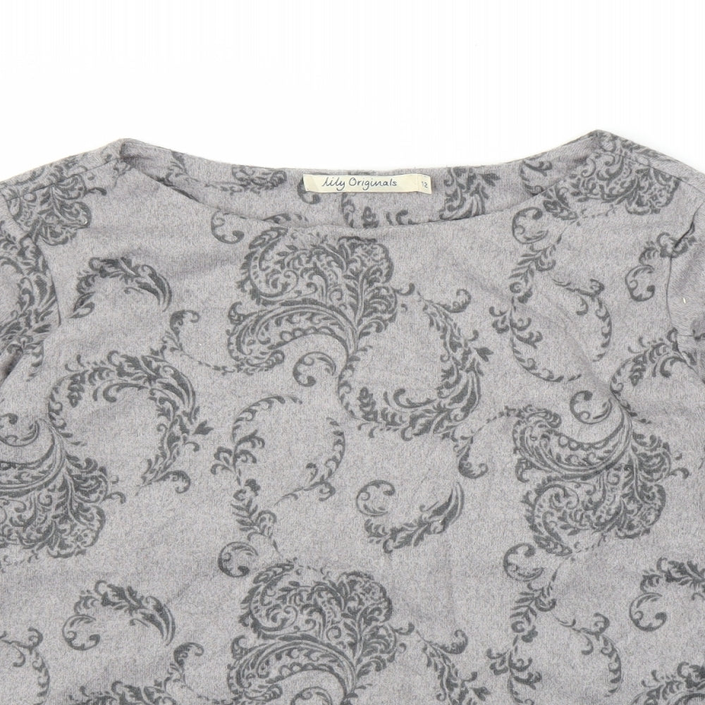 Lily Originals Womens Grey Paisley  Pullover Jumper Size 12