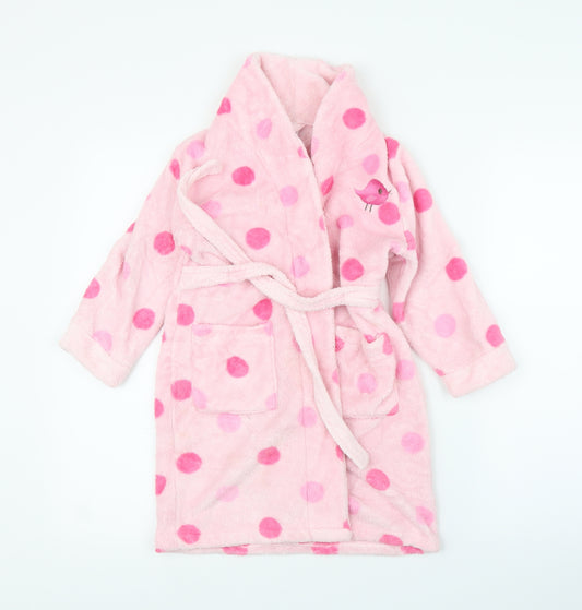 Front view of Mini Club girls’ pink spotted capri robe, size 4-5, years