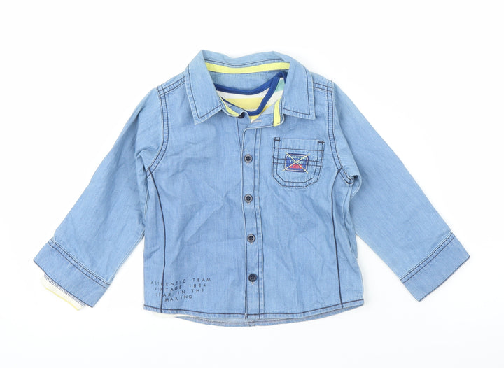 M&S Boys Blue Striped Denim Basic T-Shirt Size 18-24 Months  - Two part set, shirt included