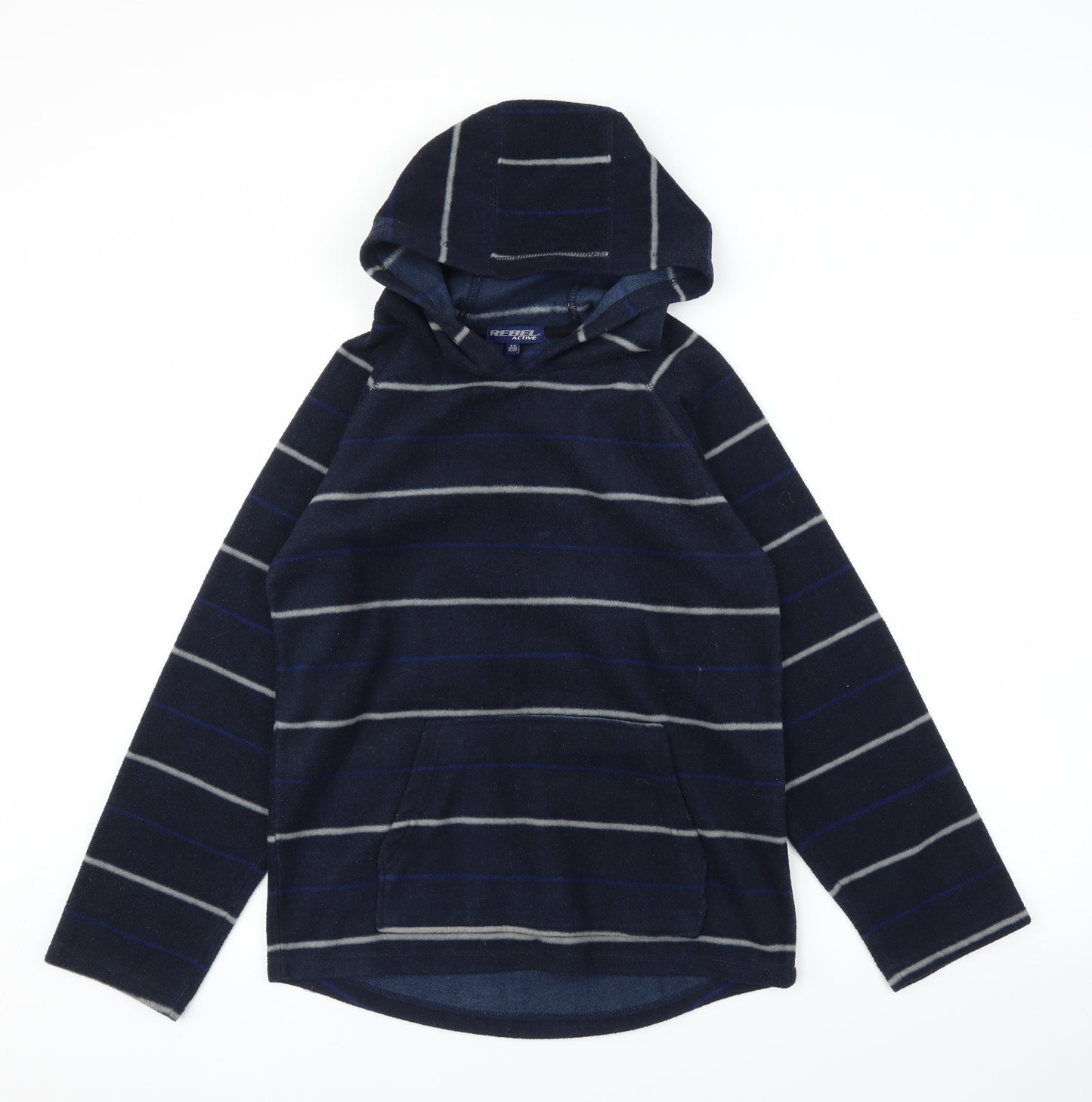 Rebel Active Boys Blue Striped Fleece Pullover Hoodie Size 11 Years