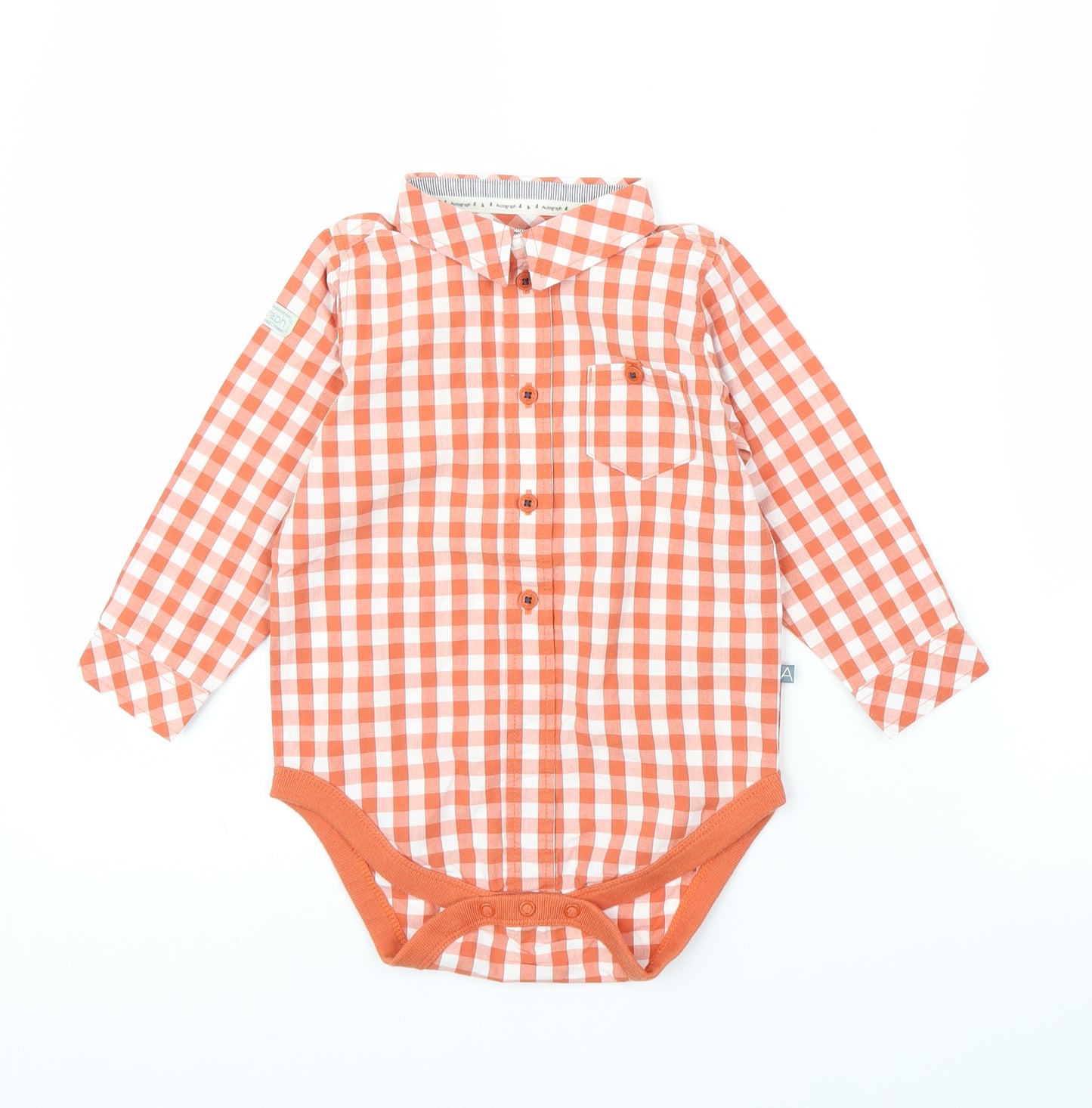 M&S Boys Orange Check  Babygrow One-Piece Size 18-24 Months