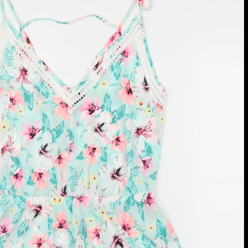 New Look Womens Blue Floral  Romper One-Piece Size L