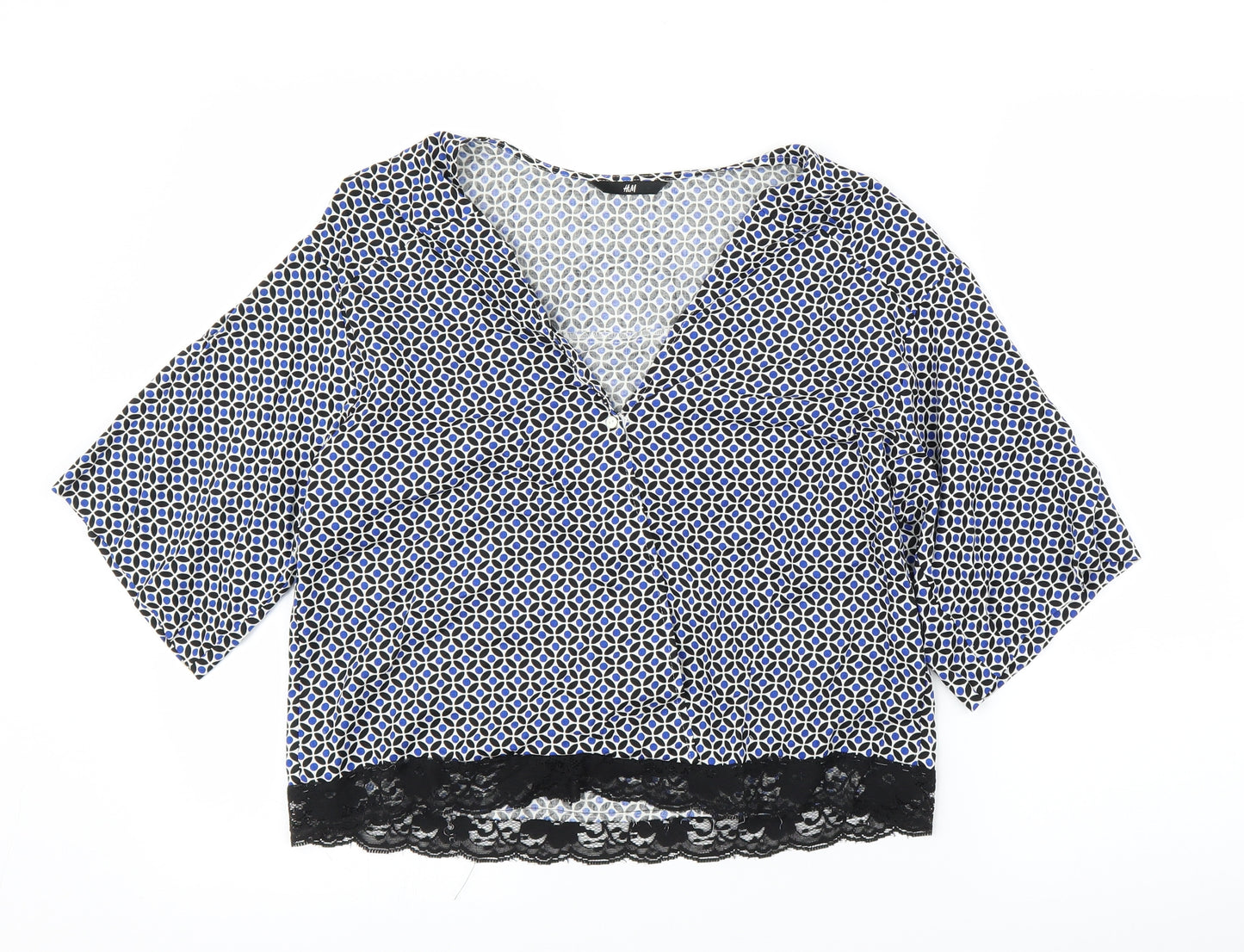 H&M Womens Blue Floral  Basic Blouse Size M