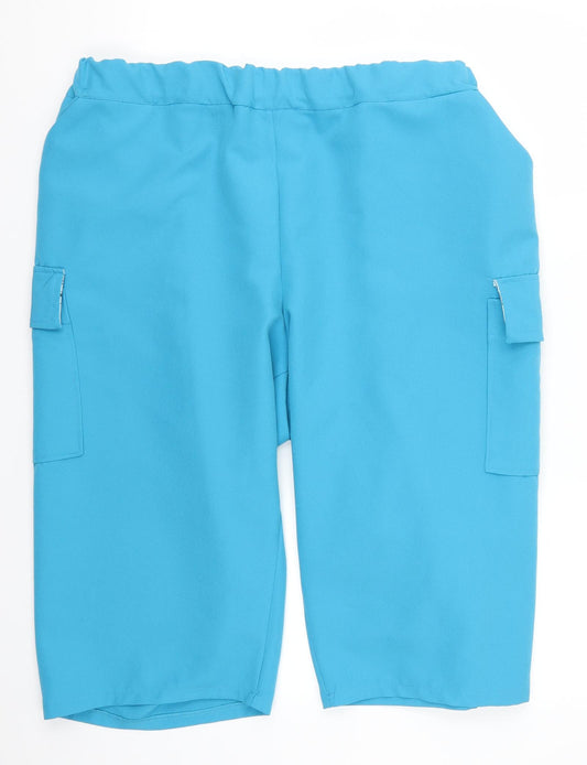 Front view of Polkadot women’s blue bermuda shorts, size UK 38