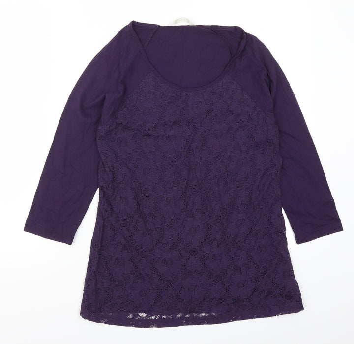 BHS Womens Purple  Lace Basic T-Shirt Size 10