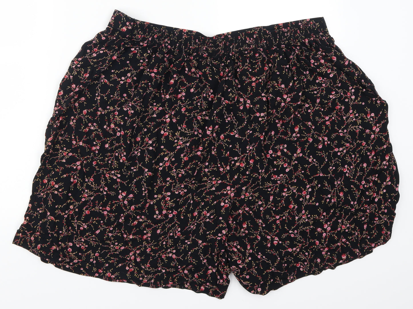 Preworn Womens Black Floral  Mom Shorts Size 36 in - Pink Flowers