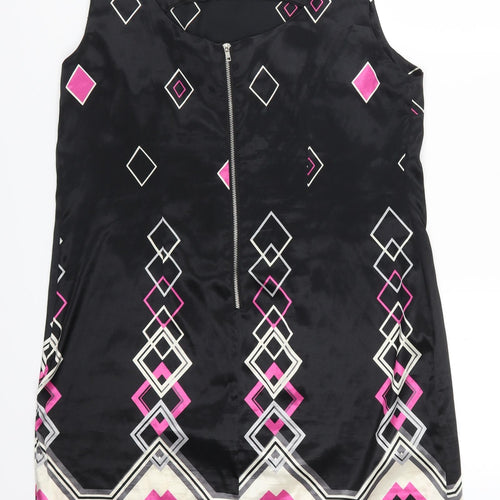 Marina Kaneva Womens Black Geometric  Tank Dress  Size 14  - Pink