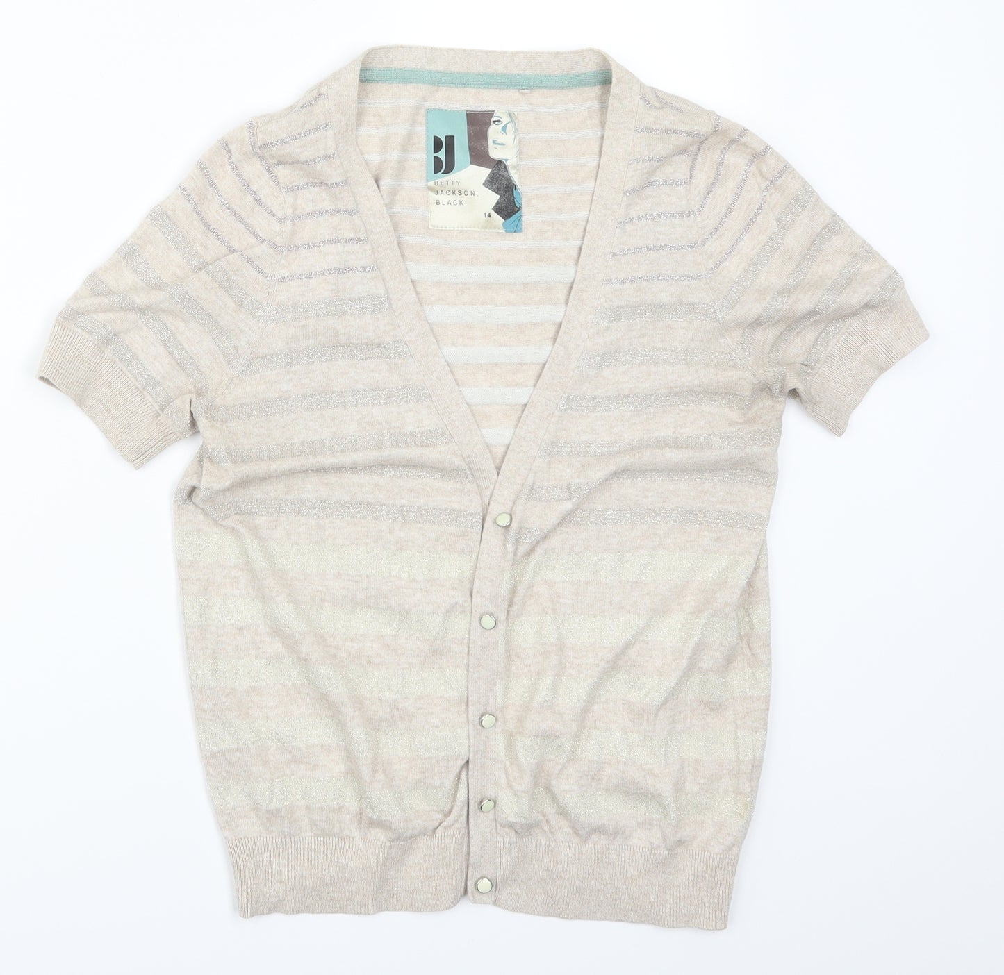Debenhams Womens Beige Striped  Cardigan Jumper Size 14
