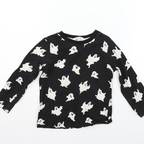 H&M Girls Black Geometric  Basic T-Shirt Size 3-4 Years