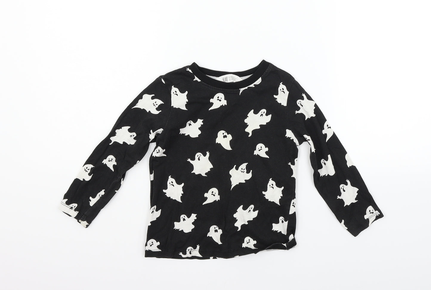 H&M Girls Black Geometric  Basic T-Shirt Size 3-4 Years