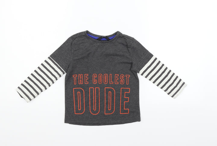 George Boys Grey Striped Basic T-Shirt Size 2-3 Years