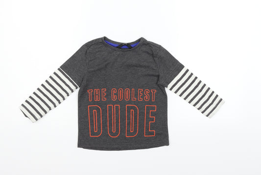 Front view of George boys’ grey striped basic t-shirt, size 2-3, years