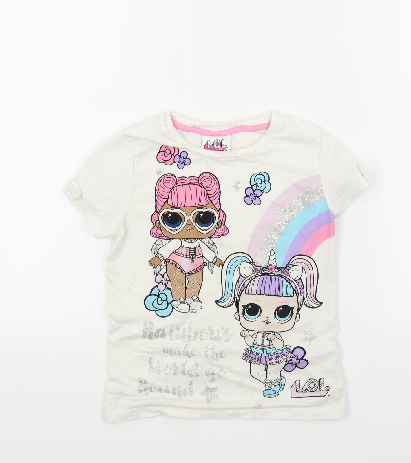 LOL Girls White   Basic T-Shirt Size 7 Years  - LOL Surprise! Dolls