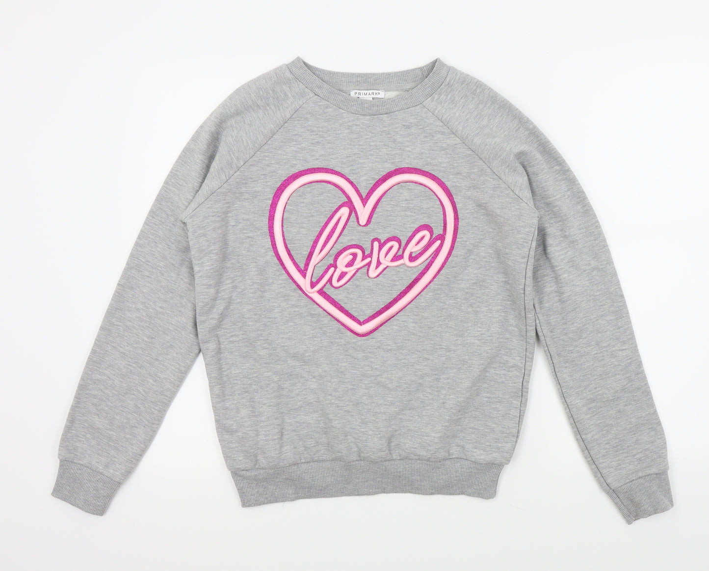 Primark Girls Grey   Pullover Jumper Size 13 Years  - LOVE HEART