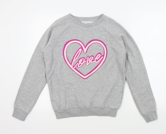 Front view of Primark girls’ grey jumper, size 13, years - love heart