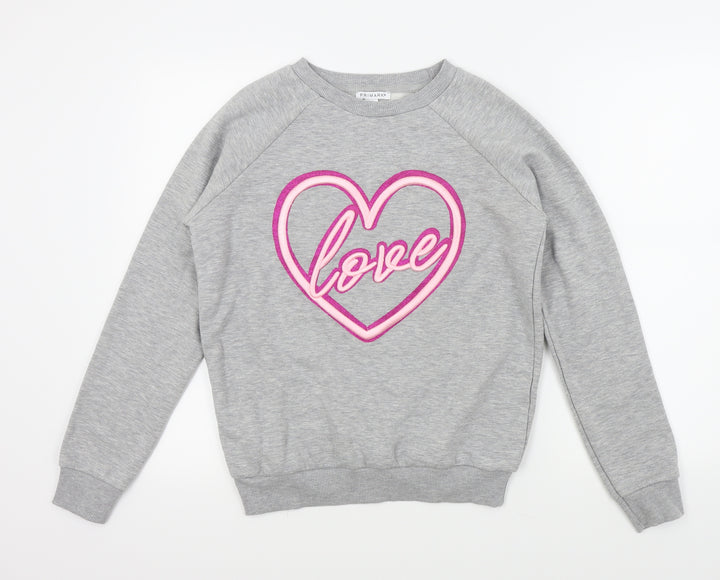 Primark Girls Grey   Pullover Jumper Size 13 Years  - LOVE HEART