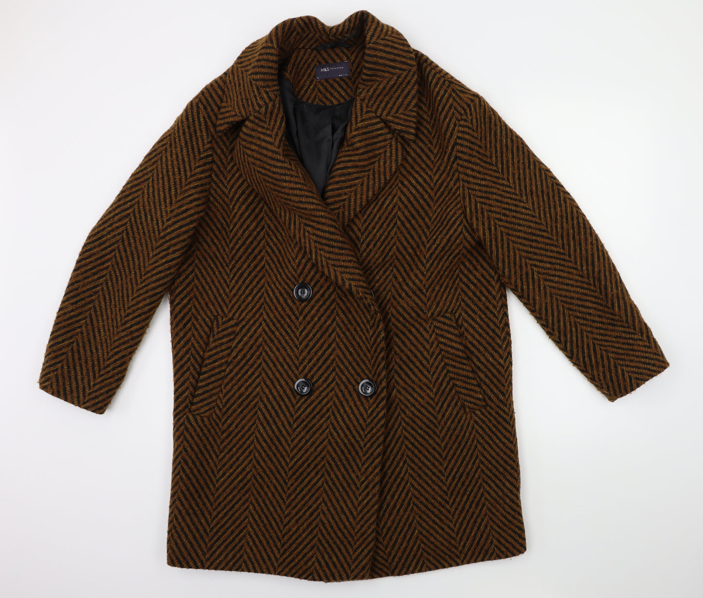 Marks and Spencer Womens Brown Striped  Overcoat Coat Size 14