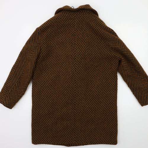 Marks and Spencer Womens Brown Striped  Overcoat Coat Size 14