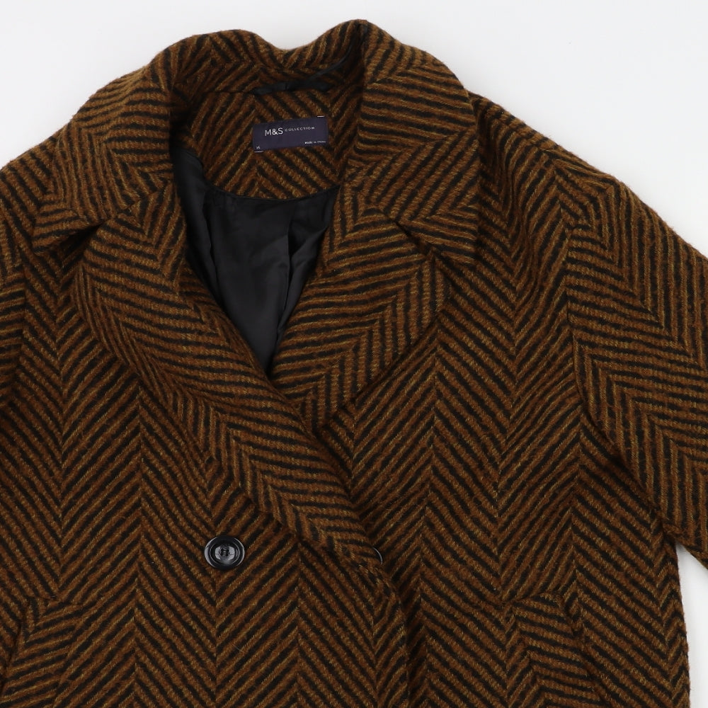 Marks and Spencer Womens Brown Striped  Overcoat Coat Size 14