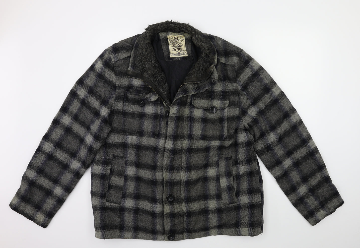 Burton Mens Green Check  Overcoat Coat Size 2XL