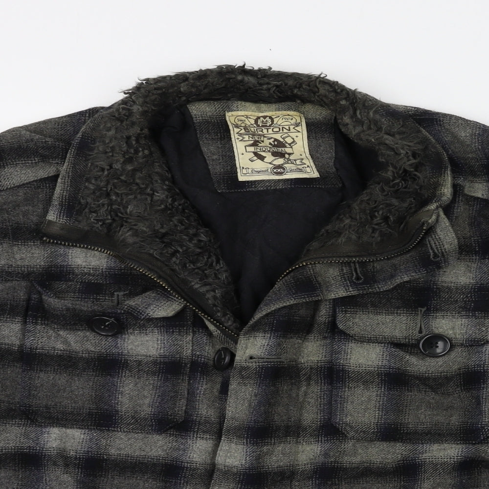 Burton Mens Green Check  Overcoat Coat Size 2XL