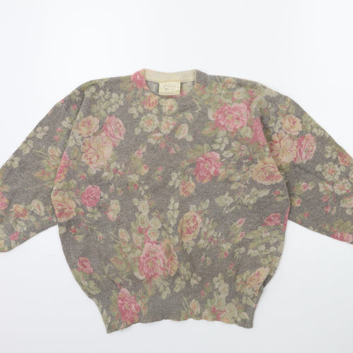 Charlotte Halton Womens Green Floral Knit Pullover Jumper Size M