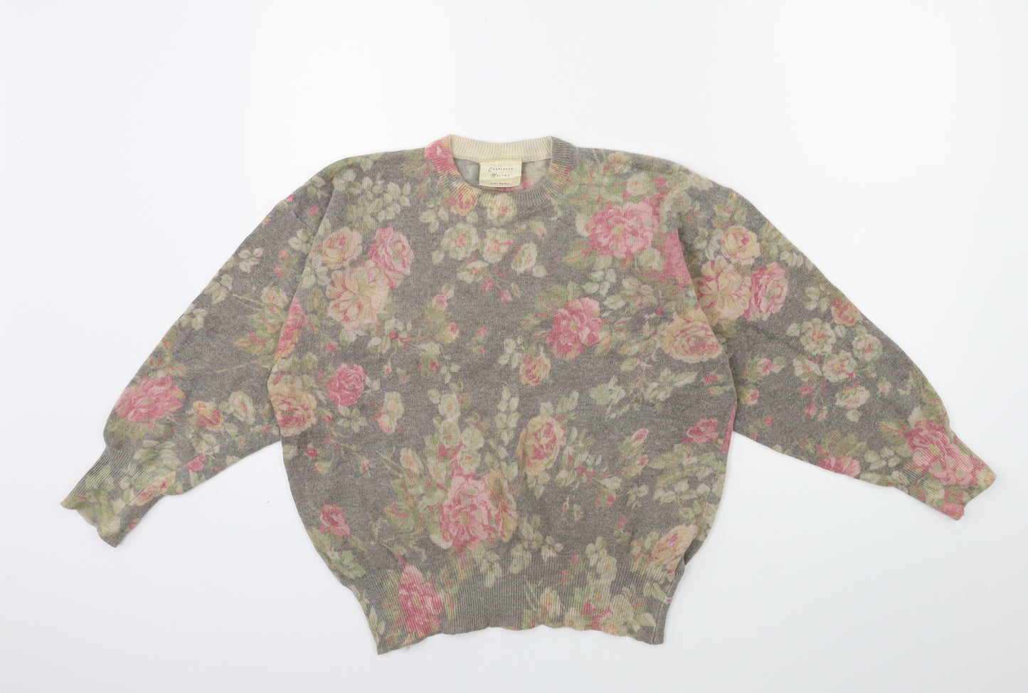 Charlotte Halton Womens Green Floral Knit Pullover Jumper Size M
