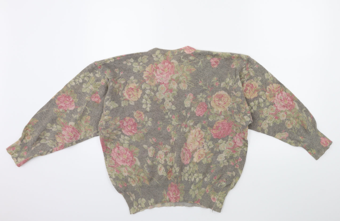 Charlotte Halton Womens Green Floral Knit Pullover Jumper Size M