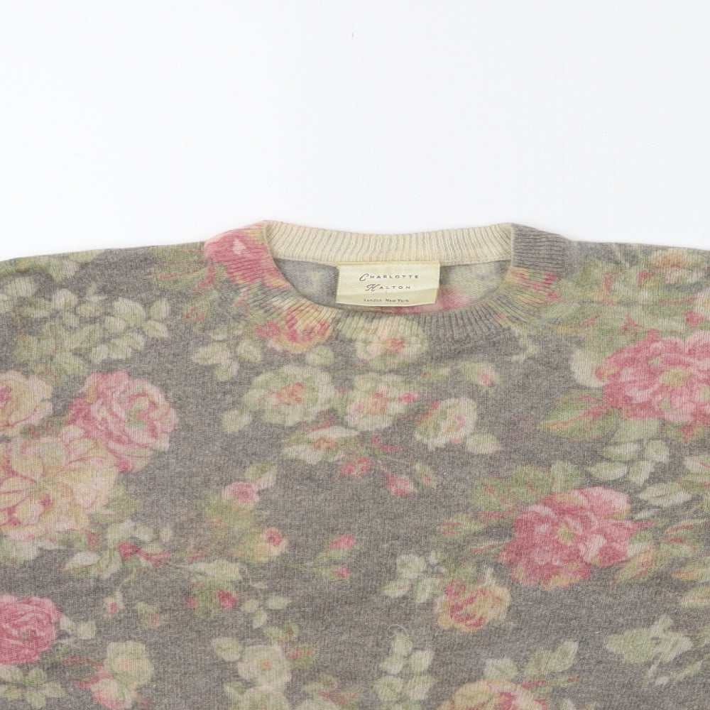 Charlotte Halton Womens Green Floral Knit Pullover Jumper Size M