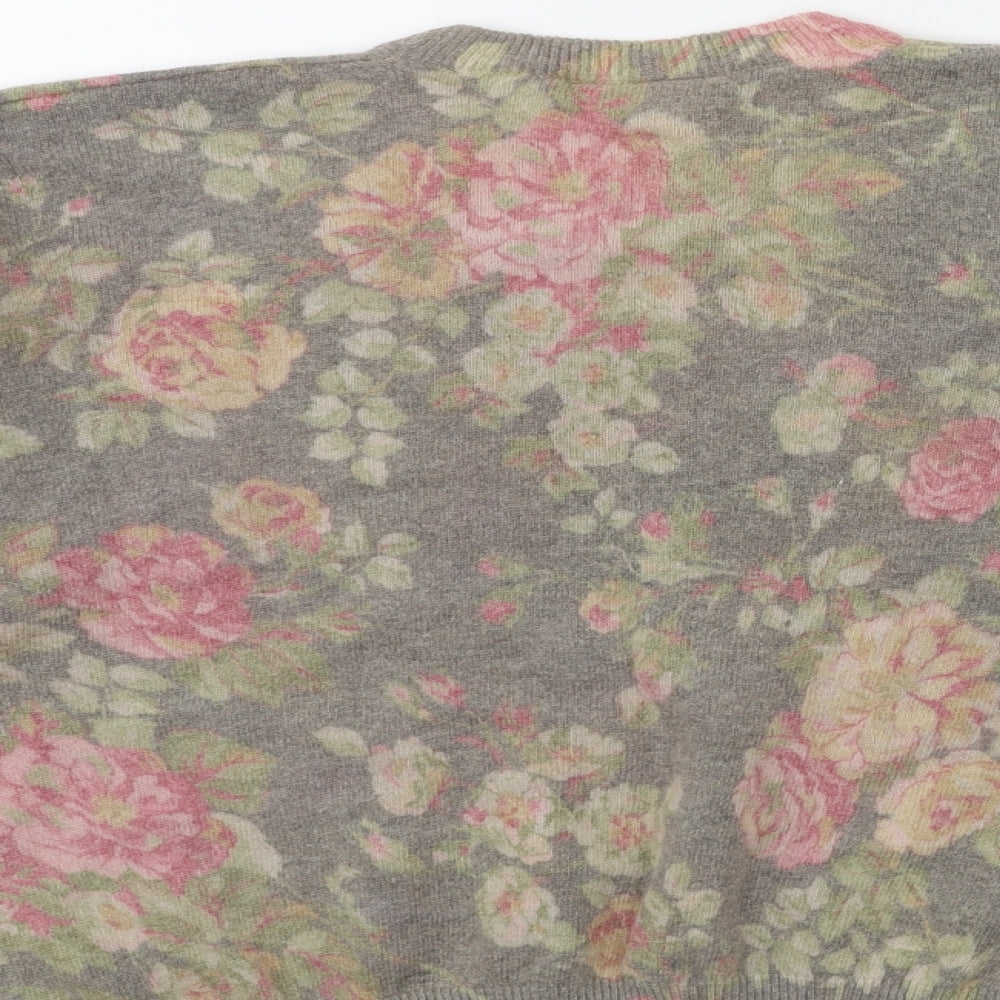 Charlotte Halton Womens Green Floral Knit Pullover Jumper Size M