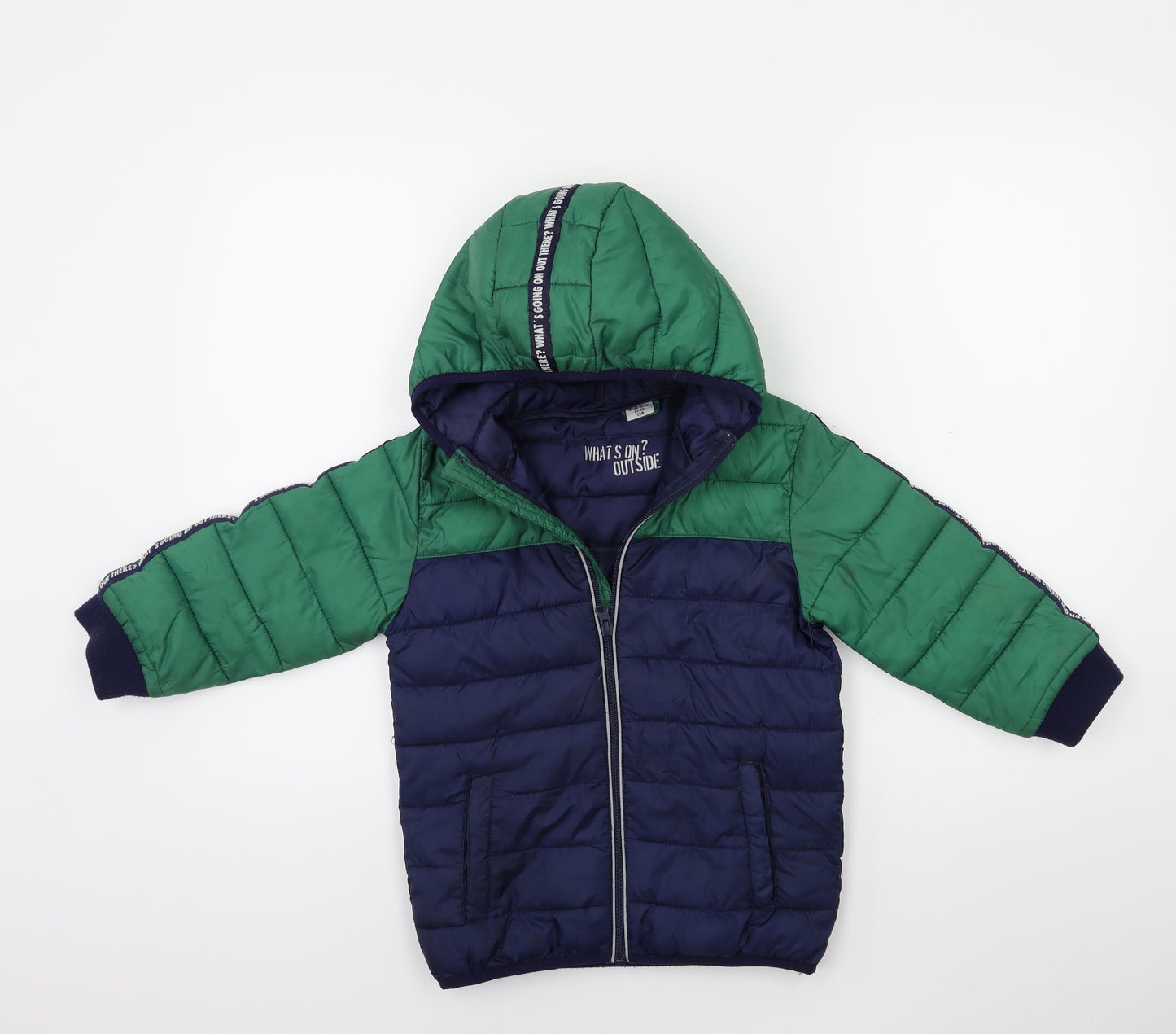 Poco Piano Boys Blue Striped  Puffer Jacket Coat Size 8-9 Years