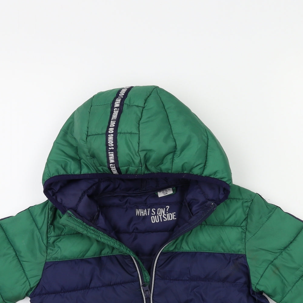 Poco Piano Boys Blue Striped  Puffer Jacket Coat Size 8-9 Years