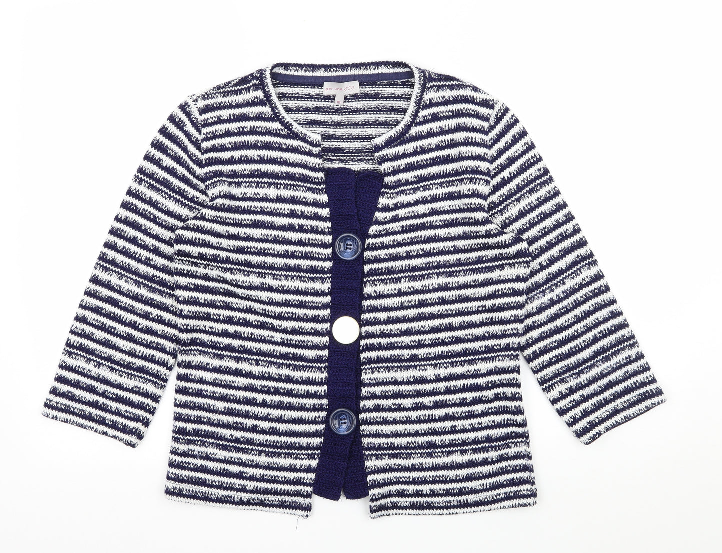 Per Una Womens Blue Striped Knit Cardigan Jumper Size M