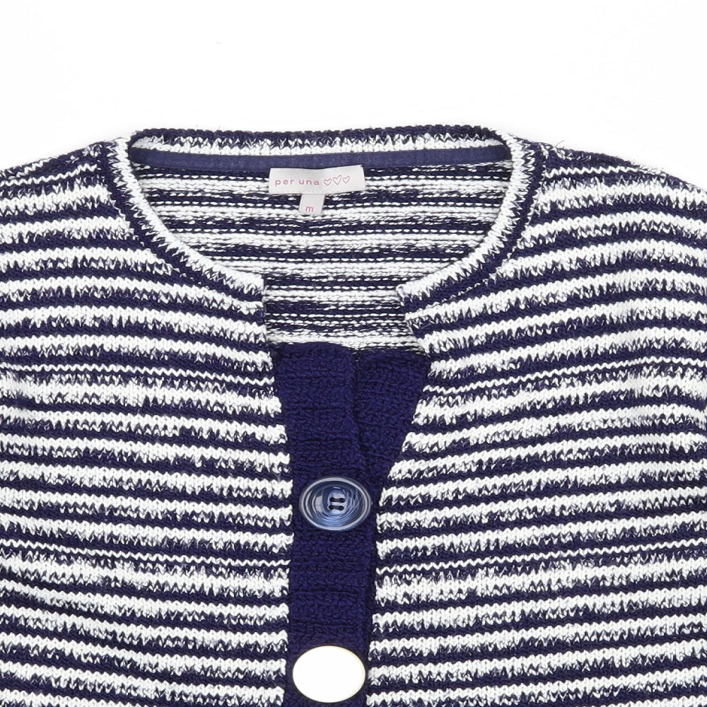 Per Una Womens Blue Striped Knit Cardigan Jumper Size M