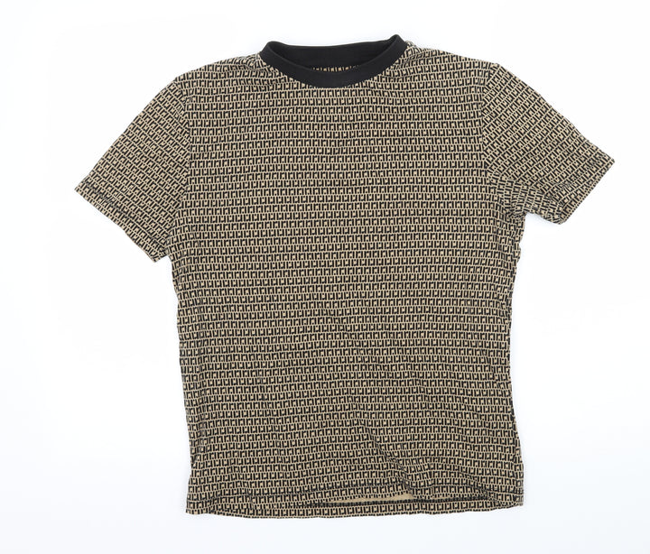 River Island Womens Brown Geometric Jersey Basic T-Shirt Size XS