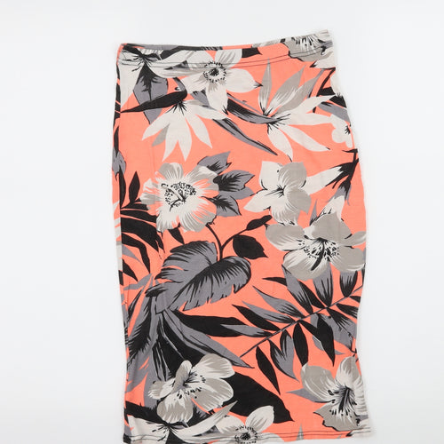 Preworn Womens Orange Floral Jersey Bandage Skirt Size 28 in